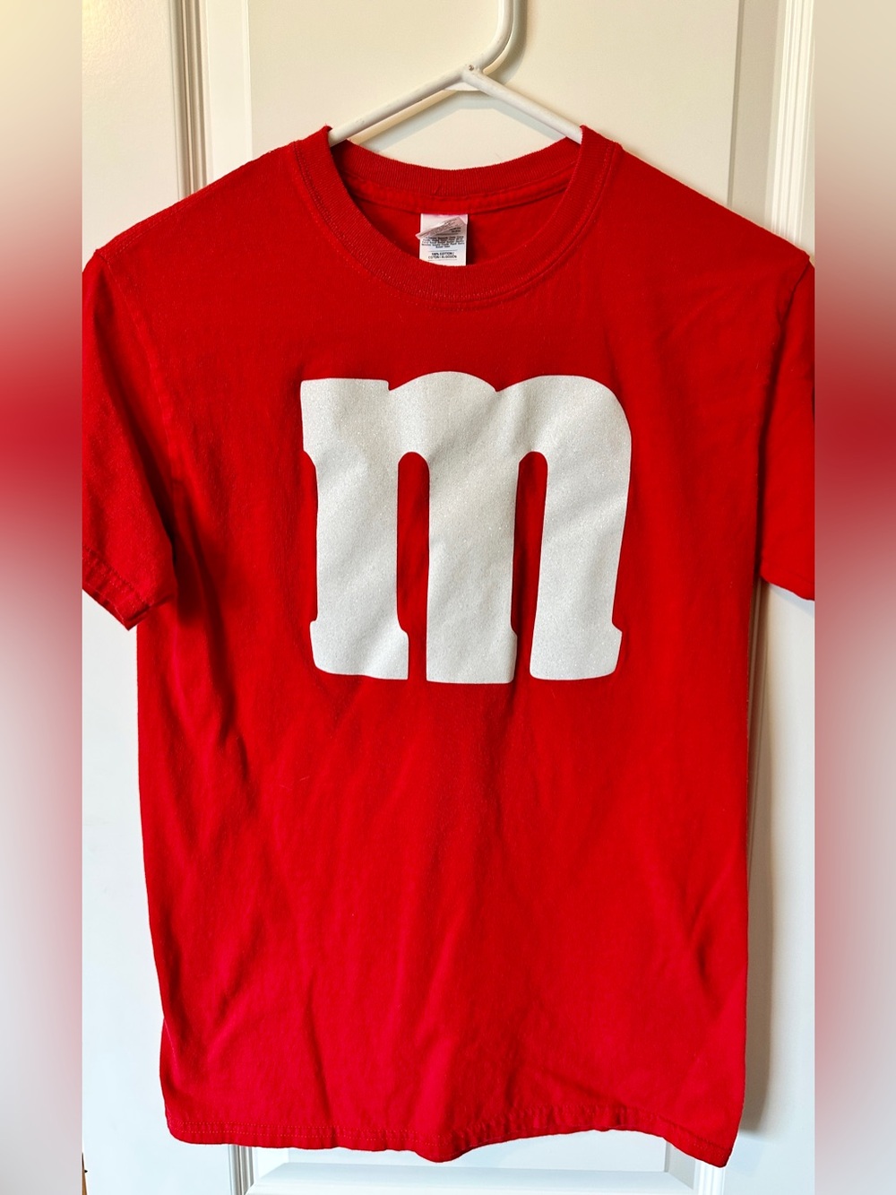 NWOT Red Glitter M Initial “M&M” T-Shirt Gildan Heavy Cotton Size Small